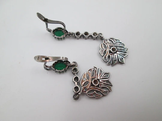 Women's long earrings. 925 sterling silver. Chrysoprases & white gems. Lever clasp Women's long earrings. 925 sterling silver. Chrysoprases & white gems. Lever clasp