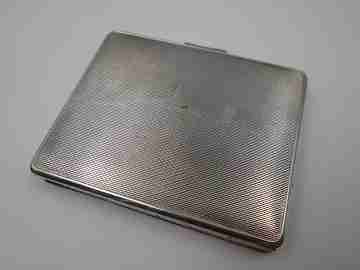 Women's makeup pocket mirror. 916 sterling silver. Guilloche & lines motifs