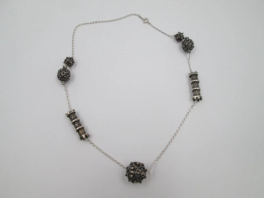 Women's necklace. 925 sterling silver. Openwork spheres and towers. 1990's