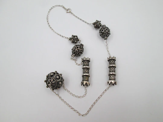 Women's necklace. 925 sterling silver. Openwork spheres and towers. 1990's