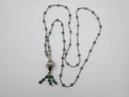Womens Necklace Sterling Silver And Green Stones 1980s | El