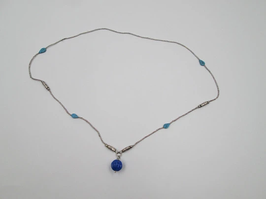 Women's necklace. Sterling silver and turquoise. Lapis lazuli sphere pendant. 1980's