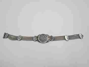 Women's niello sterling silver bracelet. Threads and ovals. Geometric motifs