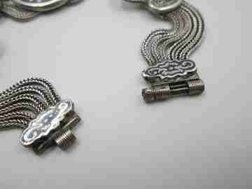 Women's niello sterling silver bracelet. Threads and ovals. Geometric motifs