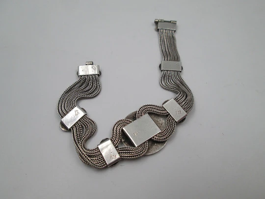 Women's niello sterling silver bracelet. Threads and ovals. Geometric motifs