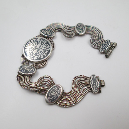 Vintage Sterling Silver Geometric Row Link Bracelet 60's