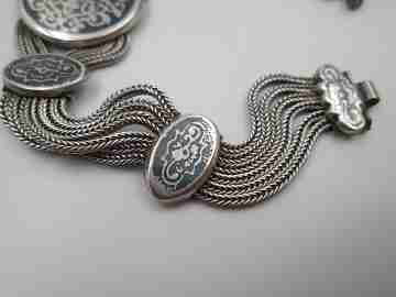 Women's niello sterling silver bracelet. Threads and ovals. Geometric motifs