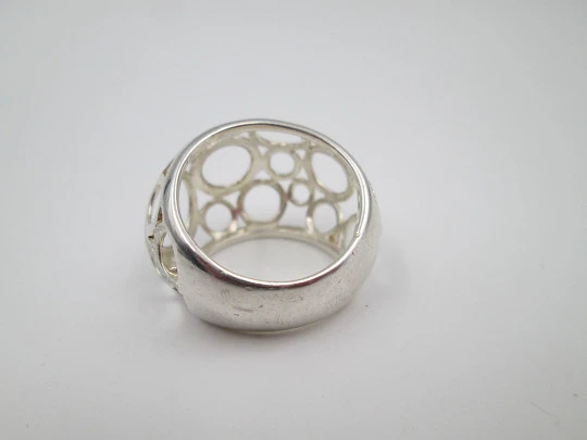 Women's openwork broad ring. 925 sterling silver. Geometric design. Europe. 1990's