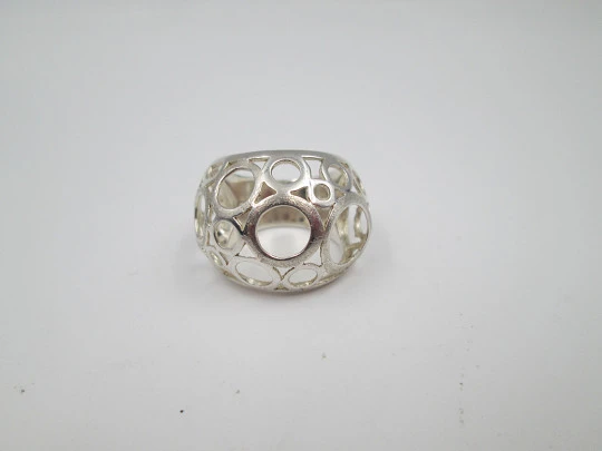 Women's openwork broad ring. 925 sterling silver. Geometric design. Europe. 1990's