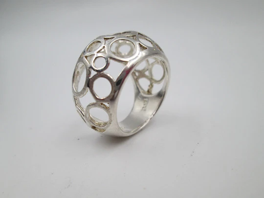 Women's openwork broad ring. 925 sterling silver. Geometric design. Europe. 1990's