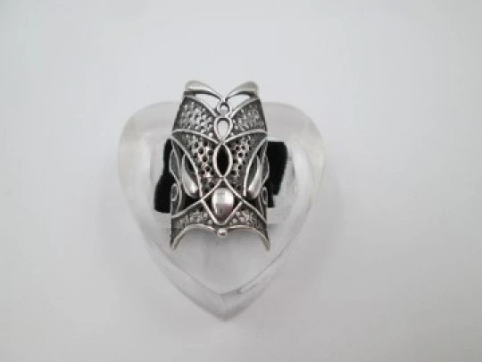 Women's openwork ring. Mask design. 925 sterling silver. Spain. 2010's