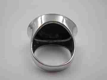 Women's oval ring. 925 sterling silver and black stone. 1990's. Spain