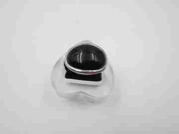 Women's oval ring. 925 sterling silver and black stone. 1990's. Spain