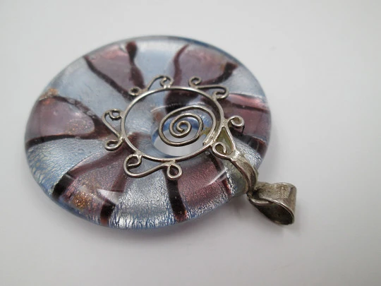 Women's pendant. 925 sterling silver and Murano glass. Spiral motif. 1980's
