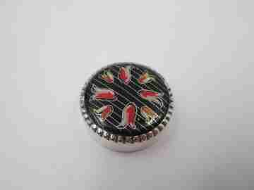 Women's pillbox. 925 sterling silver & enamel. 1970's. Spain. Tulips