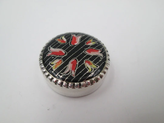 Women's pillbox. 925 sterling silver & enamel. 1970's. Spain. Tulips