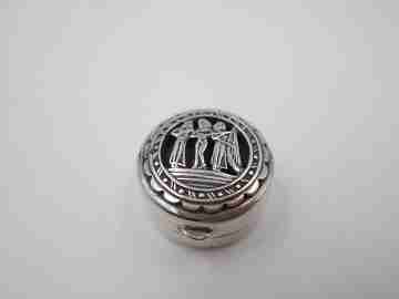 Women's pillbox. 925 sterling silver. Openwork front. 1970's. Muses scene