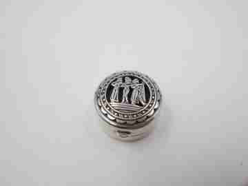 Women's pillbox. 925 sterling silver. Openwork front. 1970's. Muses scene