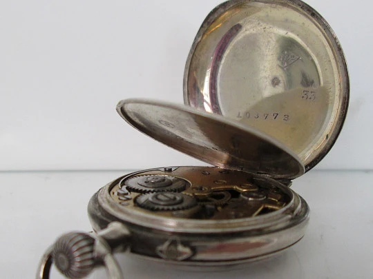 Women's pocket watch. Sterling silver. Porcelain dial. Stem-wind