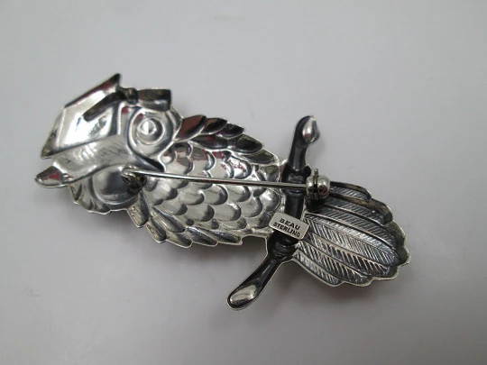 Women's professor owl brooch. 925 sterling silver. Beau brand. 1970's. USA