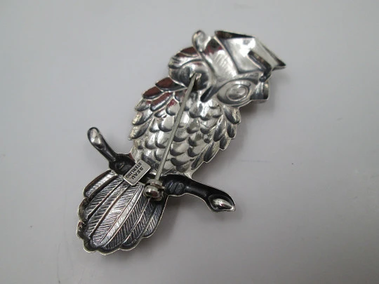 Women's professor owl brooch. 925 sterling silver. Beau brand. 1970's. USA