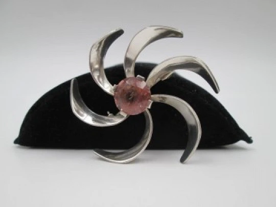 Women's propeller brooch. 925 sterling silver and Rose de France. 1980's