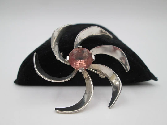 Women's propeller brooch. 925 sterling silver and Rose de France. 1980's