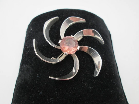 Women's propeller brooch. 925 sterling silver and Rose de France. 1980's