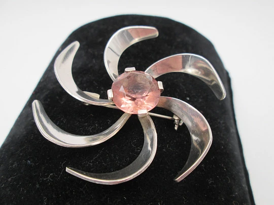 Women's propeller brooch. 925 sterling silver and Rose de France. 1980's