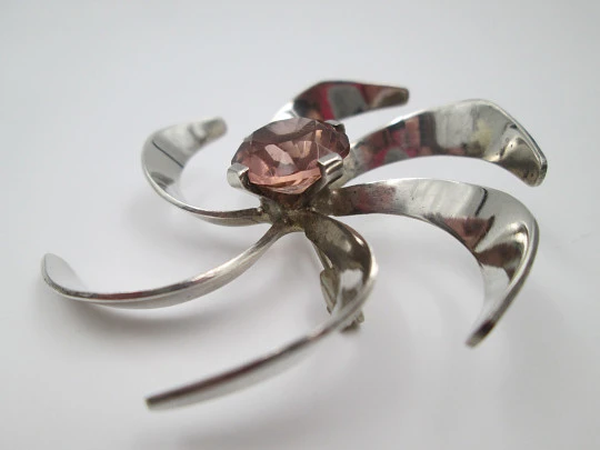 Women's propeller brooch. 925 sterling silver and Rose de France. 1980's