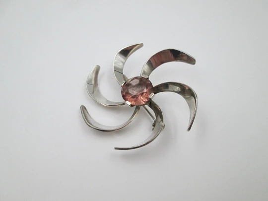 Women's propeller brooch. 925 sterling silver and Rose de France. 1980's