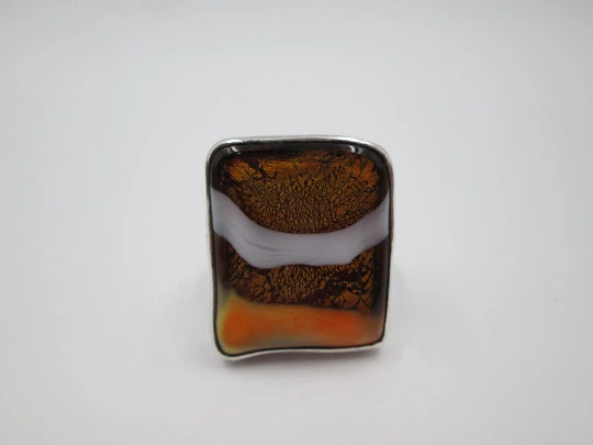 Women's rectangular ring. 925 sterling silver and colours enamels