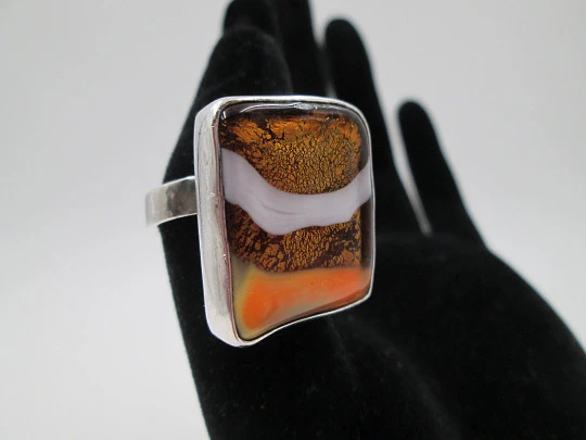 Women's rectangular ring. 925 sterling silver and colours enamels