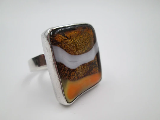 Women's rectangular ring. 925 sterling silver and colours enamels
