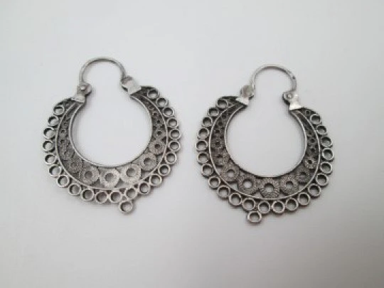 Women's regional earrings. Sterling silver. Openwork design. Hook clasp. 1970's