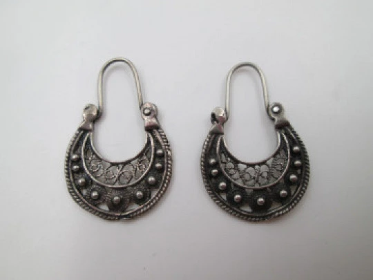 Women's regional earrings. Sterling silver. Openwork design. Hook clasp. 1970's