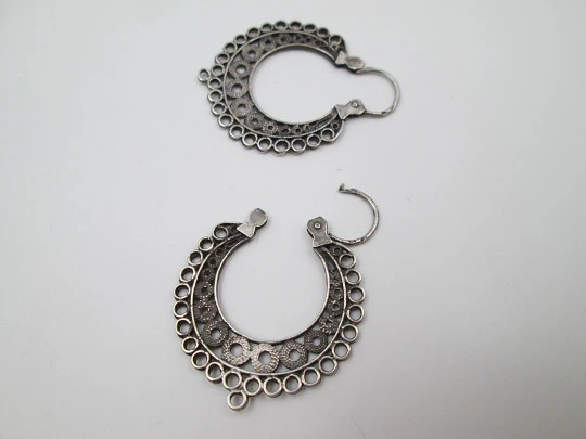 Women's regional earrings. Sterling silver. Openwork design. Hook clasp. 1970's