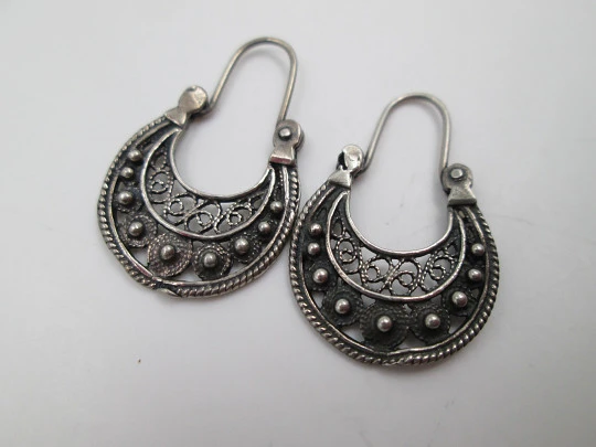 Women's regional earrings. Sterling silver. Openwork design. Hook clasp. 1970's