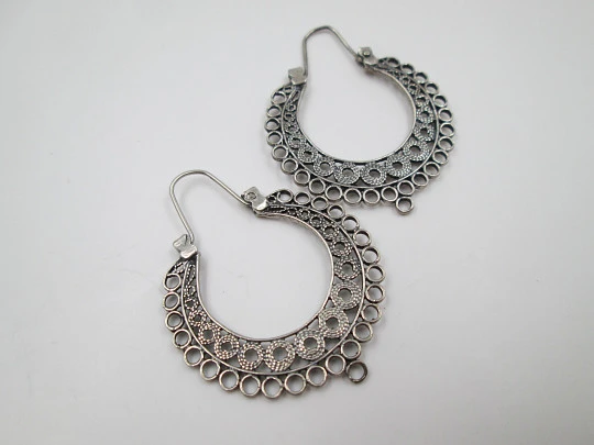 Women's regional earrings. Sterling silver. Openwork design. Hook clasp. 1970's