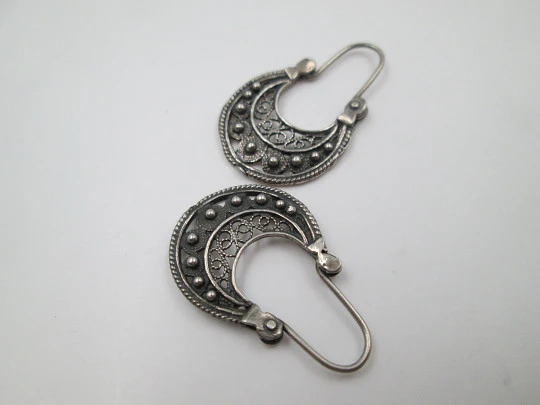 Women's regional earrings. Sterling silver. Openwork design. Hook clasp. 1970's