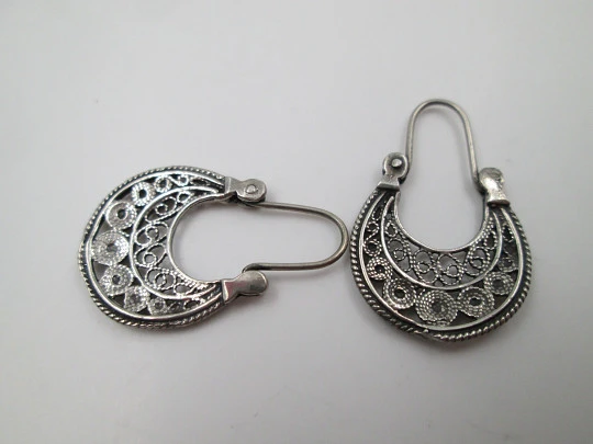 Women's regional earrings. Sterling silver. Openwork design. Hook clasp. 1970's