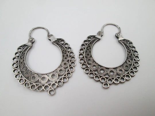 Women's regional earrings. Sterling silver. Openwork design. Hook clasp. 1970's