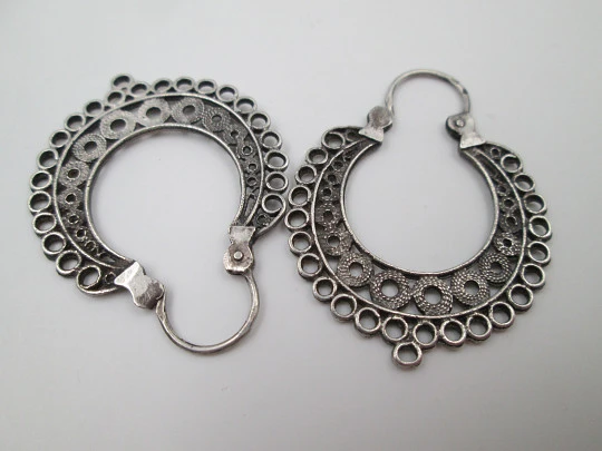 Women's regional earrings. Sterling silver. Openwork design. Hook clasp. 1970's