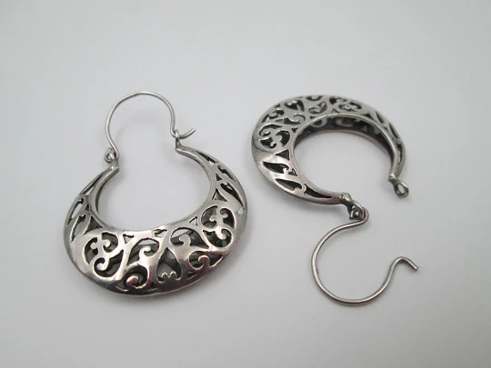 Women's regional earrings. Sterling silver. Openwork design. Hook clasp. 1970's. Spain