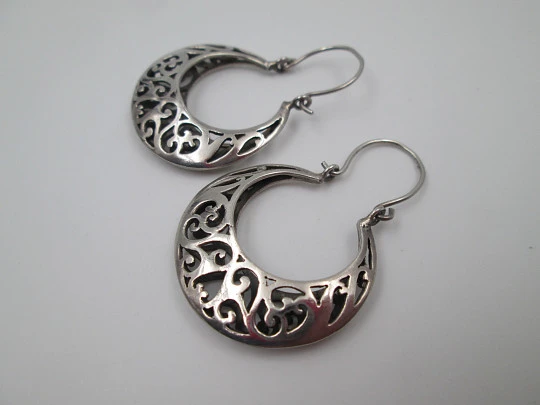 Women's regional earrings. Sterling silver. Openwork design. Hook clasp. 1970's. Spain