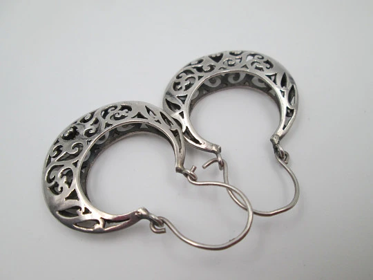 Women's regional earrings. Sterling silver. Openwork design. Hook clasp. 1970's. Spain