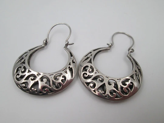 Women's regional earrings. Sterling silver. Openwork design. Hook clasp. 1970's. Spain