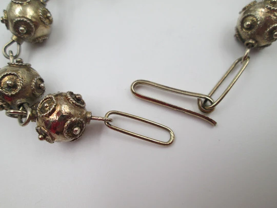 Women's regional jewelry balls necklace. Sterling silver and vermeil. Spain. 1960's