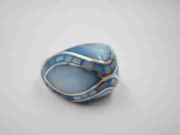 Women's ring. 925 sterling silver and light blue enamel