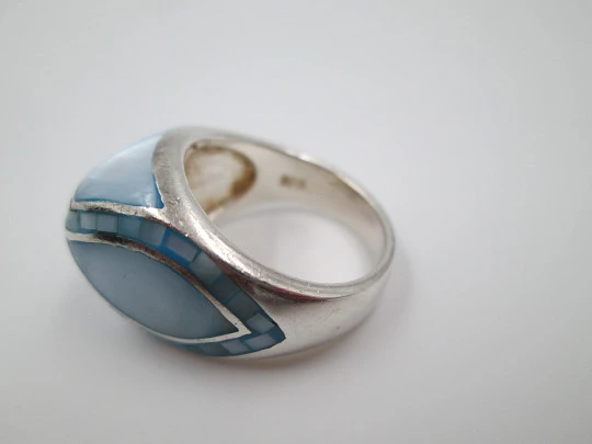 Women's ring. 925 sterling silver and light blue enamel